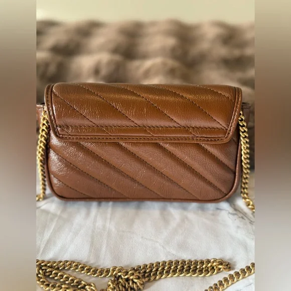 🎀Brand New Gucci Brown Diagonal Matelassé Leather Super Mini Marmont 🎀 - Picture 3 of 12